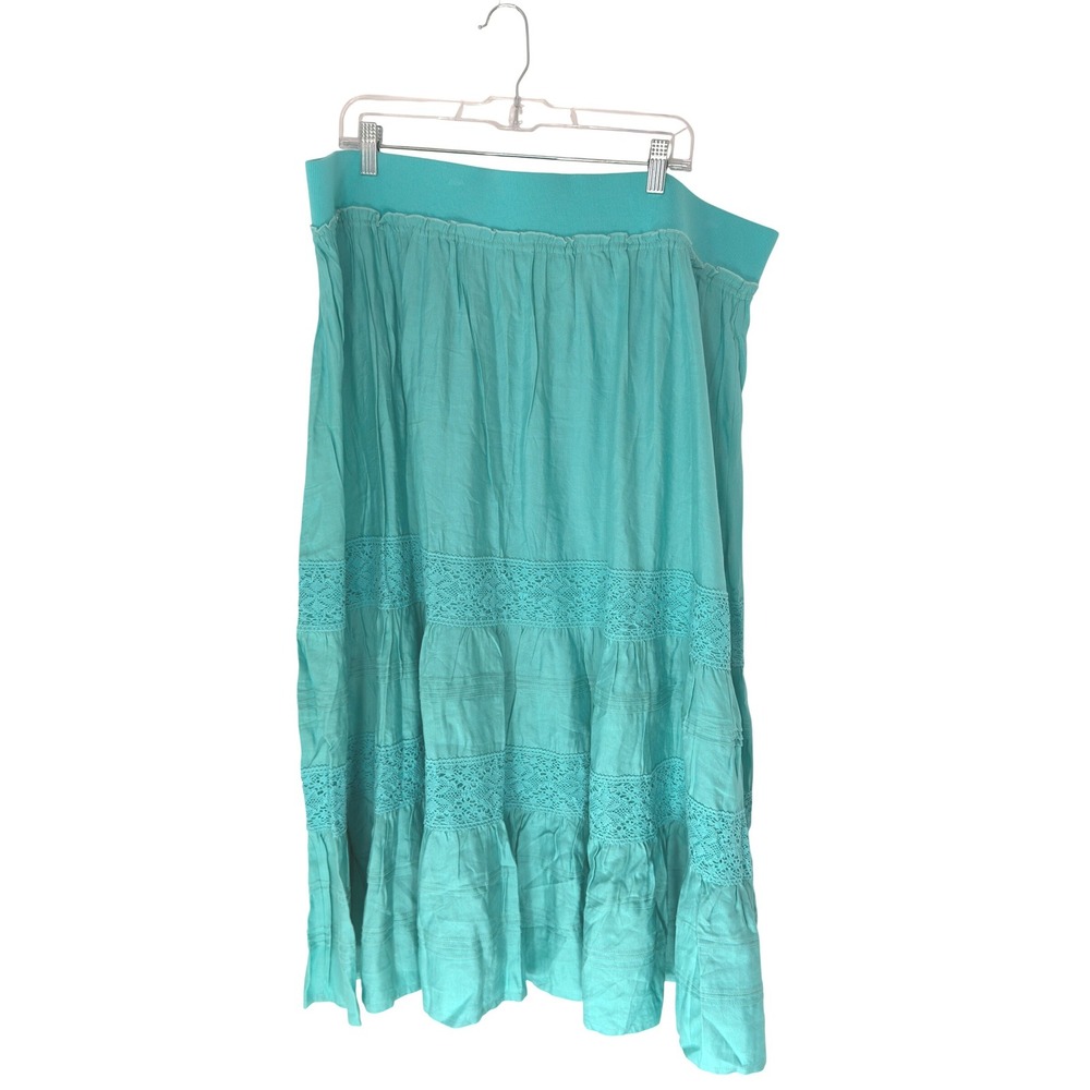 Bedford‎ Fair Skirt Women's Plus Pastel Blue Embroidered Tiered Fairy Whimsy 2X